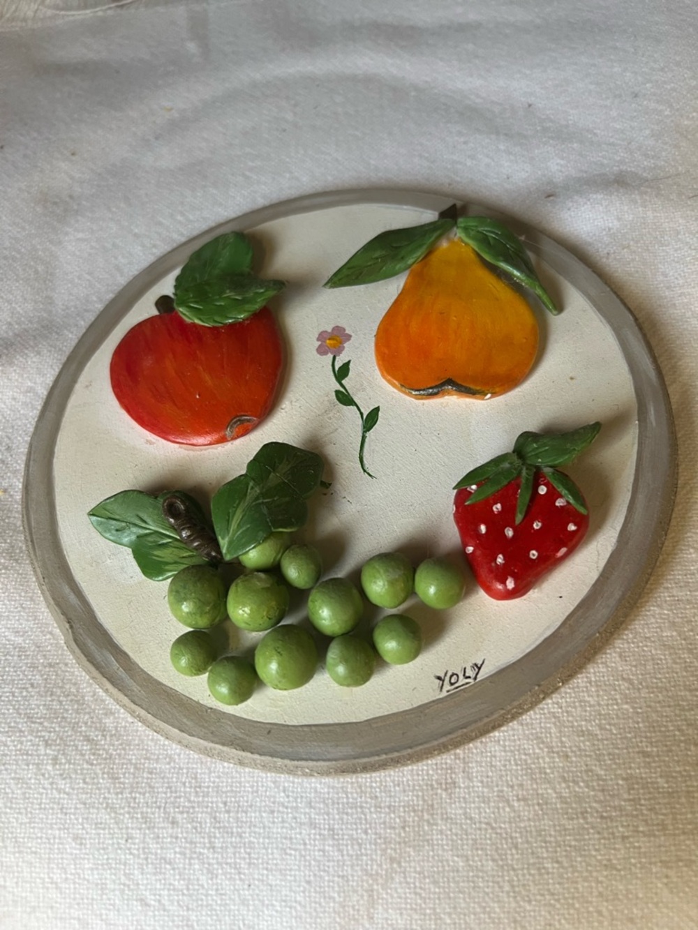 Handmade Fruit Plaque Wall Art - Peach, Pear, Strawberry, Grapes